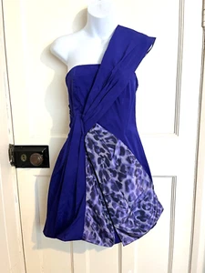 Karen Millen Dress Indigo Blue Leopard Print Origami One Shoulder Size 10 - Picture 1 of 9