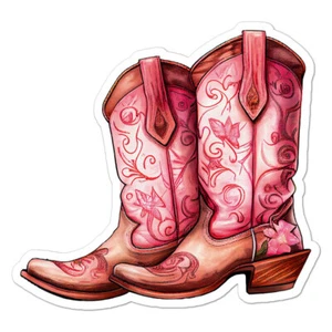 Pink Cowboy Cowgirl Boots, Vinyl Decal Sticker, Indoor Outdoor, 3 Sizes, #9444 - Picture 1 of 1