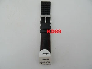 Genuine Hirsch GEORGE BLACK / RED Leather / Rubber Strap Band 24mm - Picture 1 of 2