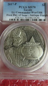 2017 Star Trek Next Generation warf Worf 2oz .999 Silver Coin Tuvalu PCGS MS70 - Picture 1 of 12