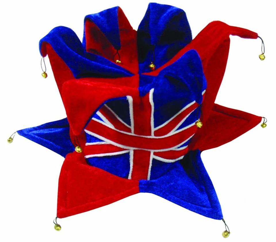 Sombrero bufón Union Jack rojo blanco azul | Vestido elegante de fieltro | Talla única UK Foto 1 de 1