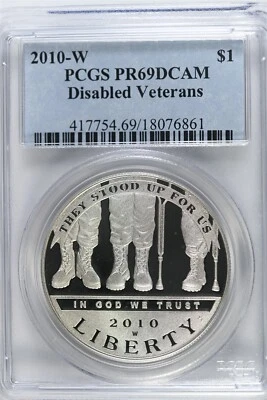 2010 W Proof Disabled Vets $1.00 Silver COMMEMORATIVE - PCGS PR 69 DCAM - Image 1 of 2
