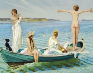 Harald Slott Moller Bathing Young Girls Canvas Print 16 x 20 - Picture 1 of 5