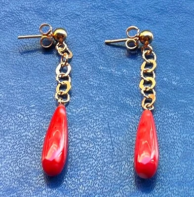 earrings made in italy red coral Gem Vintage Silver  45mm - Image 1 of 4