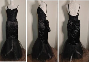 Vintage 80s Gunne Sax Black Formal Prom Dress Gothic 9 JessicaMcClintock Mermaid - Picture 1 of 21