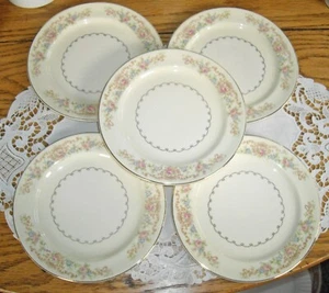 Vintage Paden City 6 3/8" Plates Pink Flowers ~ Set of 5 ~ - Picture 1 of 6