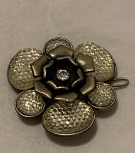 Vintage Brass Tone Crystal Rhinestone Floral Hair Clip - Picture 1 of 4
