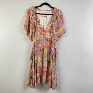 By Anthropologie Robin Tiered Mini Dress Womens Size 2X Patchwork Boho - Picture 1 of 10