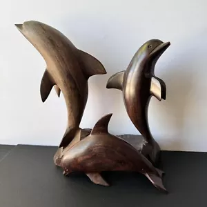 3 Ironwood Dolphin Wood Sculpture Carving Carved Figurine Statue Orca Beluga - Picture 1 of 16