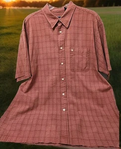 Izod Mens XL Shirt Orange Seersucker Short-sleeved Button Up  - Picture 1 of 8