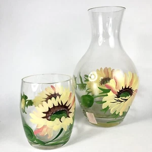 Royal Danube Hand Painted Crystal Floral Bedside Decanter & Water Glass Romania - Picture 1 of 5