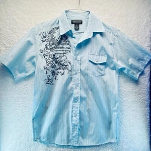Montage Collection Men's Shirt Blue Gray Stripe Short Sleeve Pocket XS - Picture 1 of 7