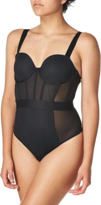 DKNY Sheers Strapless Bodysuit Black 34B - Image 1 of 4