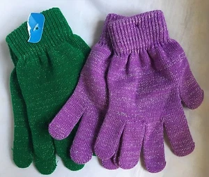 Children's Winter Purple And Green Metallic Gloves Set- New - Picture 1 of 1