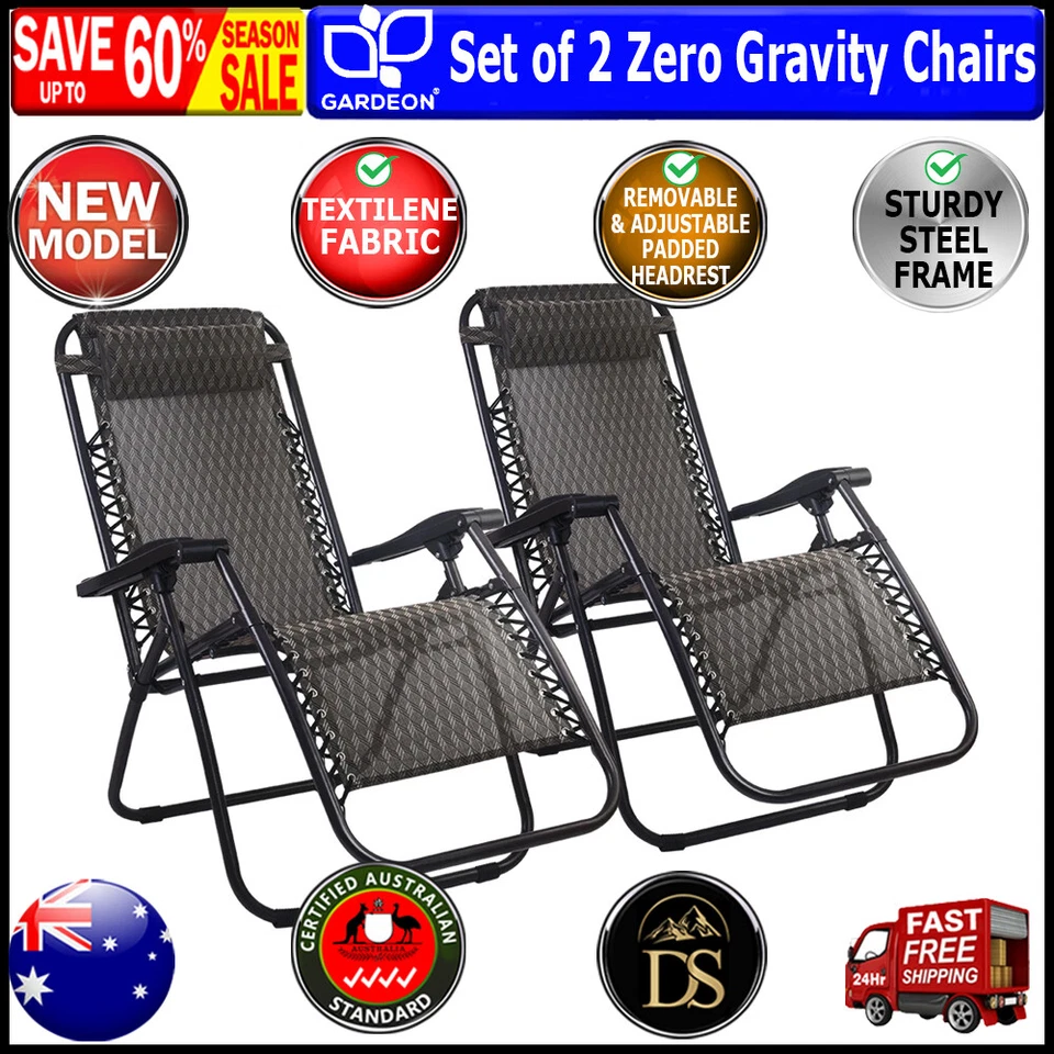 Gardeon Zero Gravity Chairs 2pc Reclining Outdoor Furniture Sun Lounge Folding C