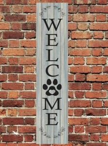 Welcome Black Paw Sign Metal Aluminum 4"x18" Plaque Plate Door Entry Vertical - Picture 1 of 1