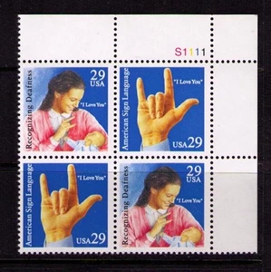 US USA Sc# 2784a MNH FVF PL# BLOCK Sign Language Mother Child Fingers - Picture 1 of 1