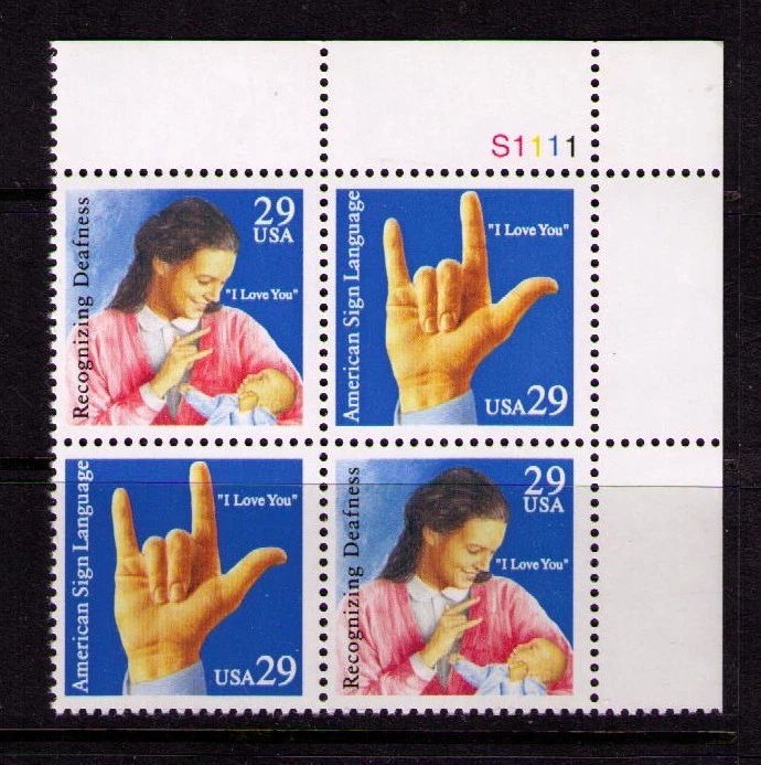 US USA Sc# 2784a MNH FVF PL# BLOCK Sign Language Mother Child Fingers - Image 1 of 1