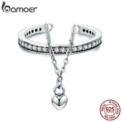 Bamoer Adjustable 925 Sterling Silver Chain Dangle Open Wedding Ring Women Gift - Image 1 of 4