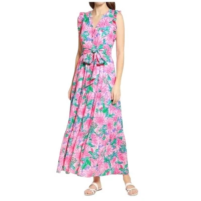Vestido Lilly Pulitzer Mujer 6 Rosa Flor Floral Destini Maxi Nuevo con Etiquetas Preppy Boho Foto 1 de 4