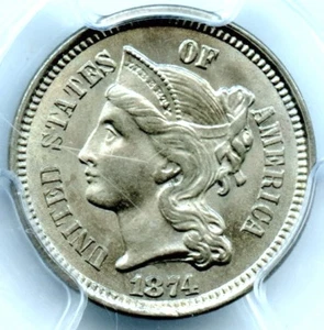 1874 Three Cent Nickel, PCGS MS66, Registry Coin! - Picture 1 of 3