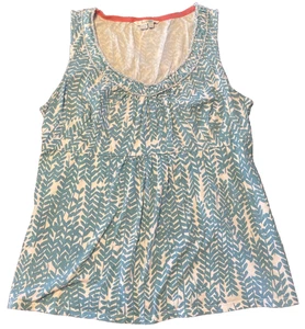 Boden Tank Top Womens Teal Blue White Floral Cotton Ruffle - Size 10 - Picture 1 of 6