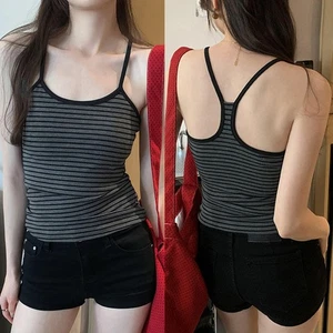 Sleek Design of Women's Backless Suspender Tops in Vibrant Stripe Colors - Picture 1 of 12