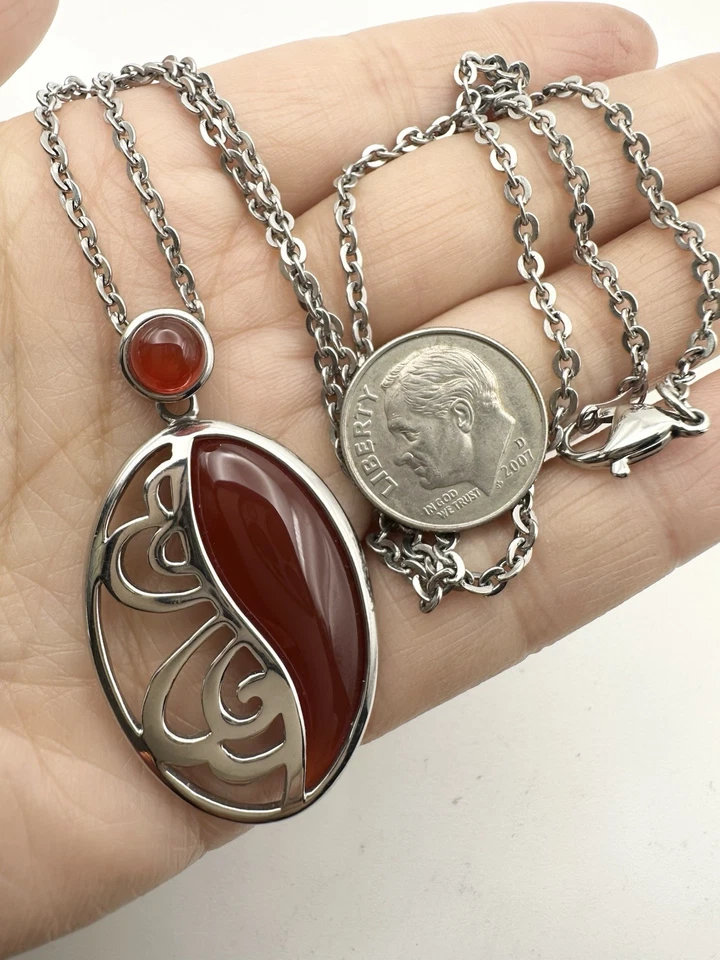 "Collar colgante de cornalina natural de acero inoxidable de 18""" Foto 1 de 4
