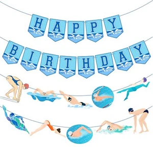 Swimming Birthday Party Banner Swimming Birthday Decoration 3Pcs Swimming Poo... - Picture 1 of 6