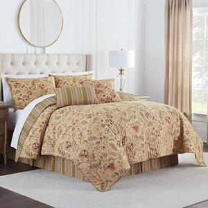 Waverly Set Trapunta 4pz Abito Imperiale Antico Floreale REGINA CON FEDERE/GONNA LETTO NUOVO - Foto 1 di 8