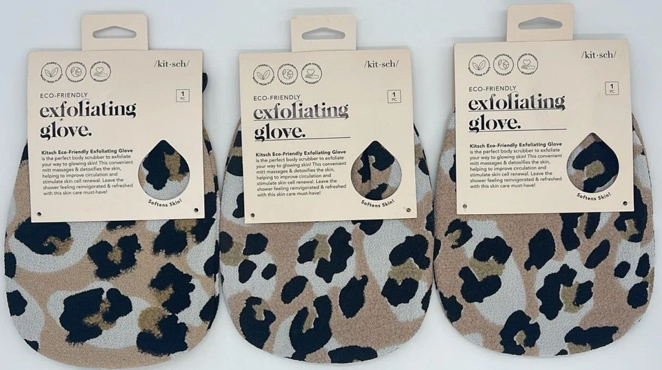 Kitsch Eco-Friendly Exfoliating Glove Leopard Print 77 Rayon 23 Rubber - 2 pk