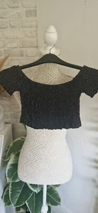 Topshop Petite Off The Shoulder Top Size 8 New No Tags Black Glitter Colour - Picture 1 of 7