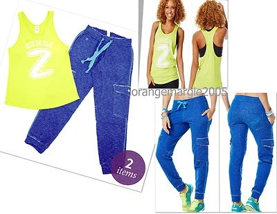 ZUMBA ¡JUEGO DE 2 piezas! Mo' Fun Hip Hop Cómodos Sudaderas Pantalones de Baile + Camiseta sin Mangas Suelta U S M L Foto 1 de 4