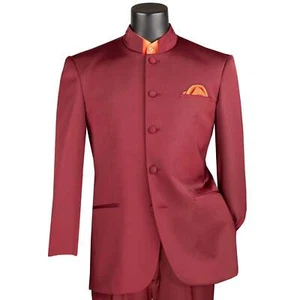 VINCI Men's Burgundy 5-Button Classic-Fit Tuxedo w/ Banded Collar - NEW - Picture 1 of 4