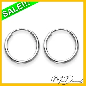 1MM Hoop Earrings In Solid 14K White Gold  ON SALE! - Picture 1 of 4