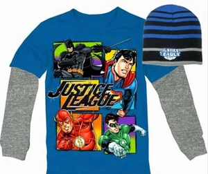 Justice League T-shirt w Beanie Hat size 4 5 6 7 14 16 child New Batman Superman - Picture 1 of 1