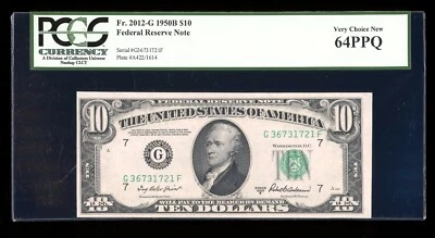 DBR 1950-B $10 Chicago Fr. 2012-G PCGS 64 PPQ Serial G36731721F - Image 1 of 2