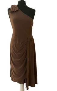 Stunning Oasis Stretchy Brown One Shoulder Ruched Dress Size L (14 ) - Picture 1 of 11