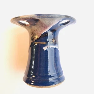 Hand Thrown Art Pottery Toothbrush Toothpaste Holder Signed Blue Drip Glaze - Picture 1 of 8