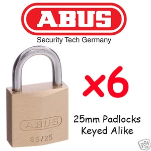 Padlocks ABUS Brass 25mm x6 BULK LOT Keyed Alike High quality - Picture 1 of 3