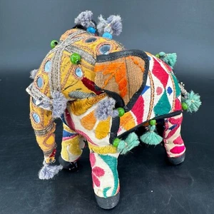 Vintage Anglo Raj Hand Crafted Multicolor Fabric Embroidered Elephant Figurine - Picture 1 of 24