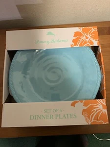 New Tommy Bahama Roped Edge Torquoise Melamine Dinner Plates 11 Inch Set Of 4 - Picture 1 of 3
