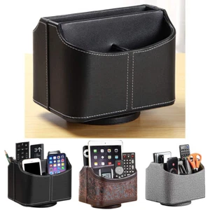 Leather Remote Control Holder 360 Degree Spinning Desk TV Remote Table Organizer - Picture 1 of 15