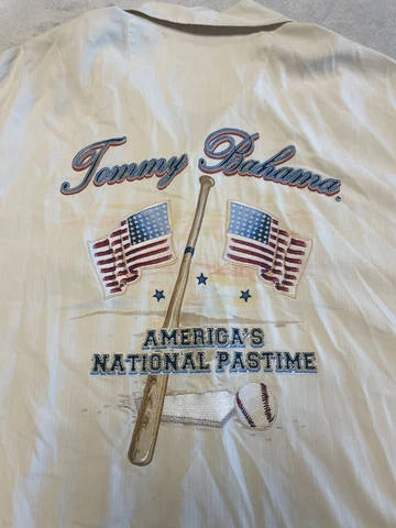 Tommy Bahama Silk Embroidered Cream Americas National Pastime Mets Large Shirt Cover