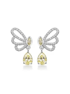 Light Yellow & White Lab-Created Diamonds Half Butterfly Drop Women's Earrings - Picture 1 of 6