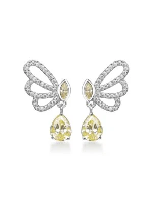 Light Yellow & White Lab-Created Diamonds Half Butterfly Drop Women's Earrings - Image 1 of 4