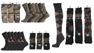 3-12 Pairs MENS Long Length Knee High Thermal Lambs Wool Blend Argyle Socks 6-11 - Picture 1 of 10