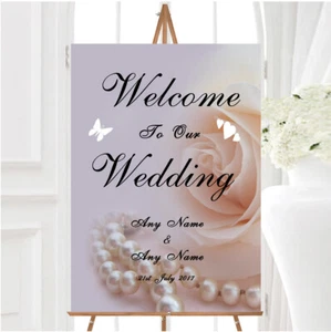 Lilac Rose Pearls Personalised Any Wording Welcome To Our Wedding Sign - Picture 1 of 1