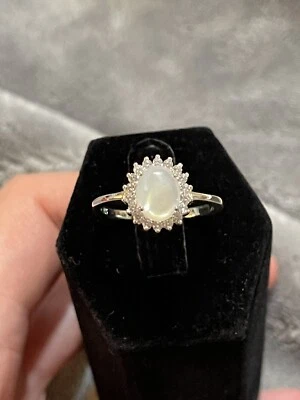 Sterling Silver Imitation  Mother of Pearl Cubic Zirconia Sunburst Ring Size 10 - Image 1 of 4