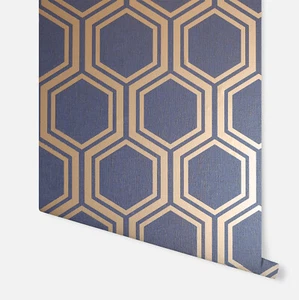 European made & Designed Luxe Hexagon Navy Gold Wallpaper - Picture 1 of 4